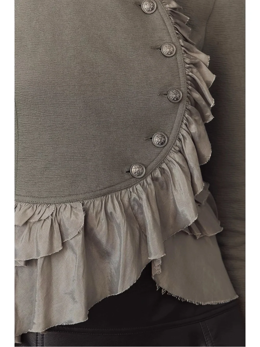 Anthropologie Curved Ruffle Military Cardigan Top Jacket Army Green Large NWT - Picture 16 of 16